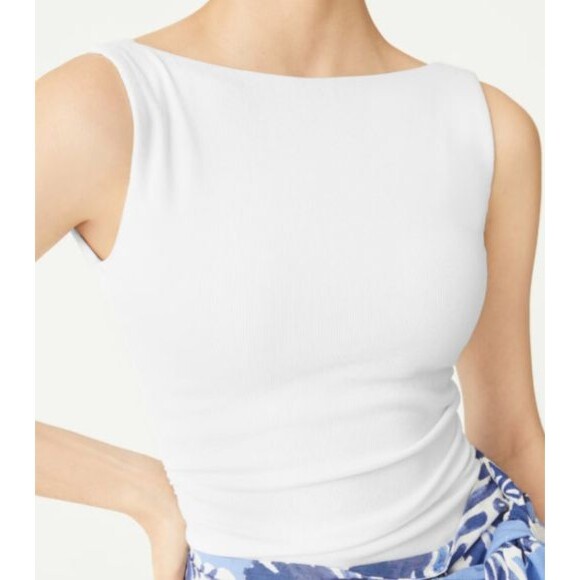 OGL Plantive Navy Ribbed Ruched Boat Neck Low Back Padded Bra Brami Tank Medium - Picture 2 of 11